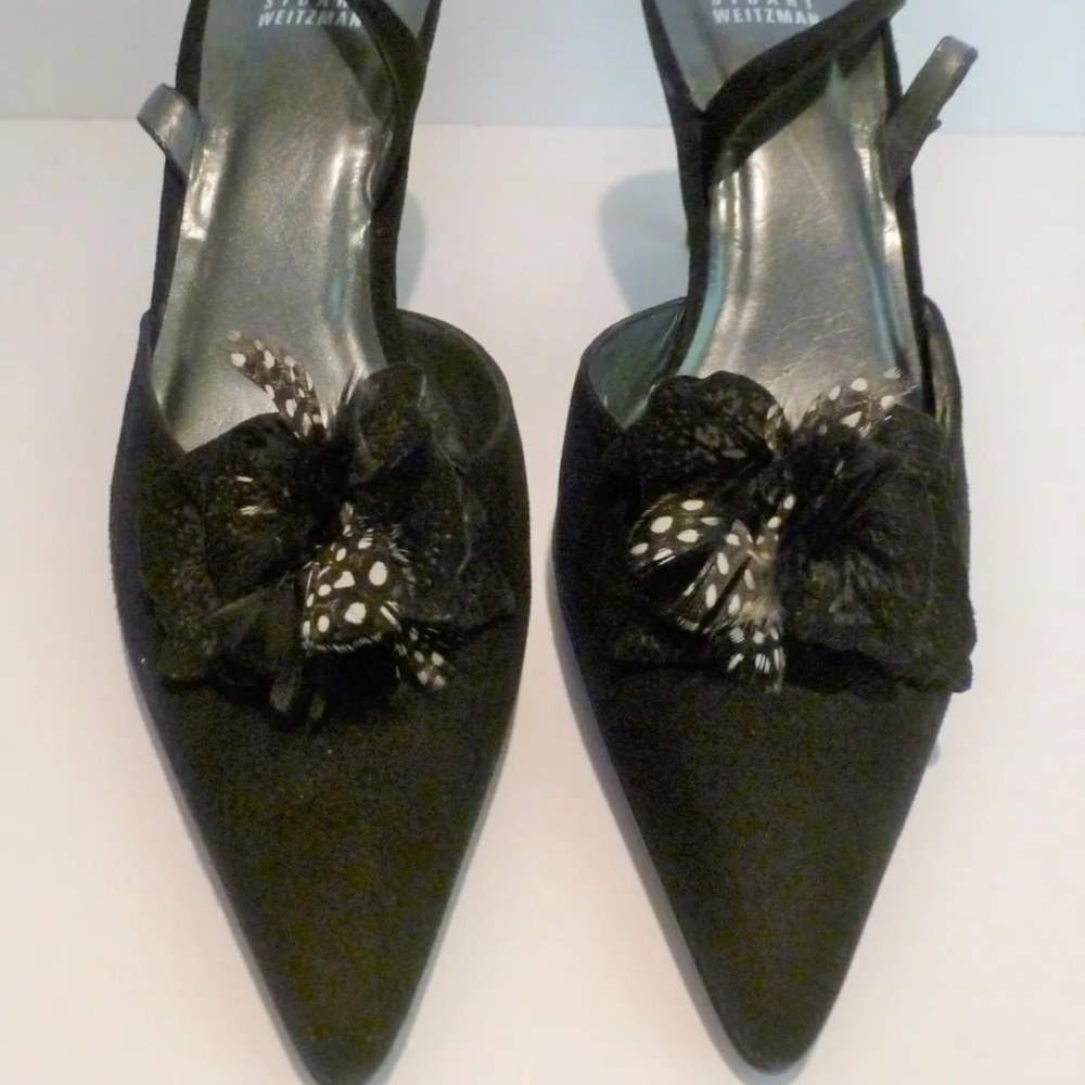 Stuart Weitzman Womens Shoes Black Suede Buckle Slingback Size 10 M NEW